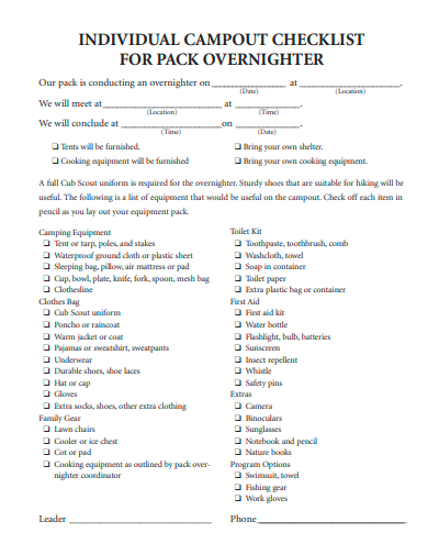 individual campout checklist template