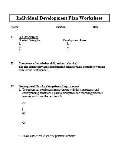 individual development plan worksheet template