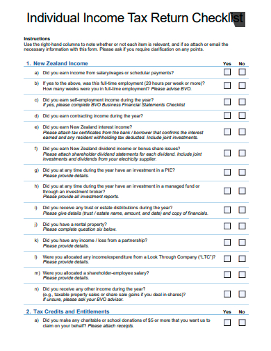 individual income tax return checklist template