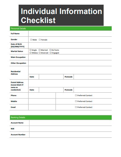 individual information checklist template