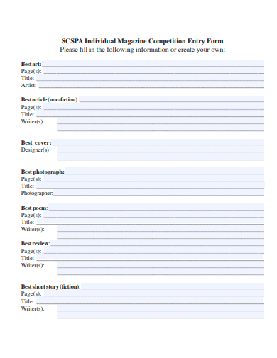 individual magazine competition entry form template