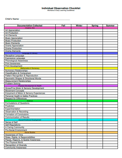individual observation checklist template