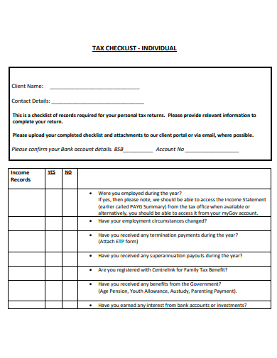 individual tax checklist template