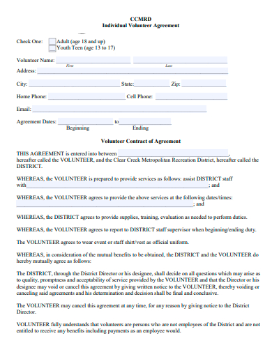 individual volunteer agreement template