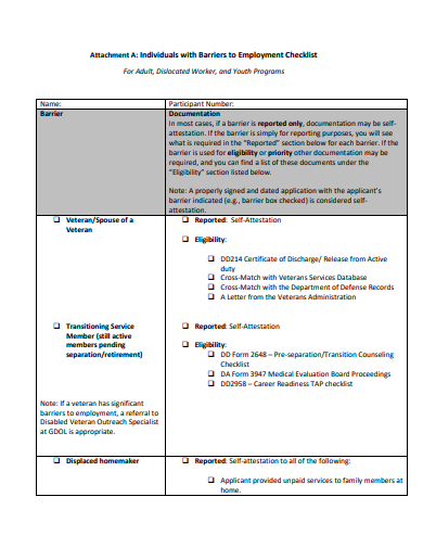 individual with barriers to employment checklist template