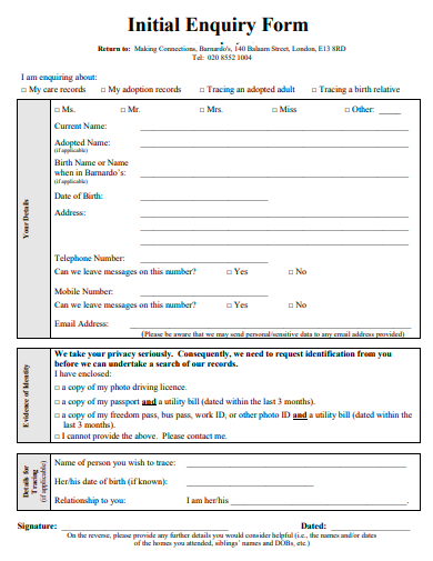 initial enquiry form template