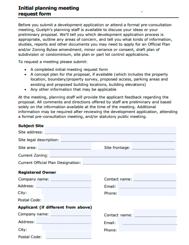 initial planning meeting request form template