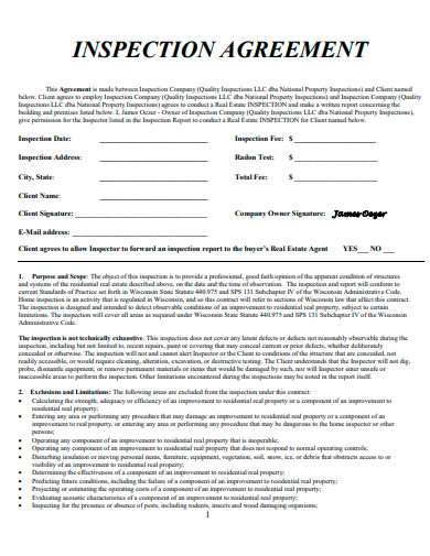 inspection agreement template