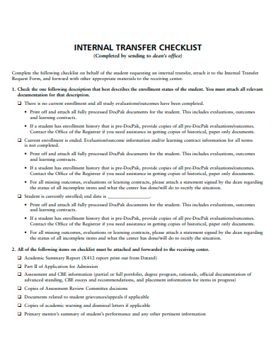 internal transfer checklist template
