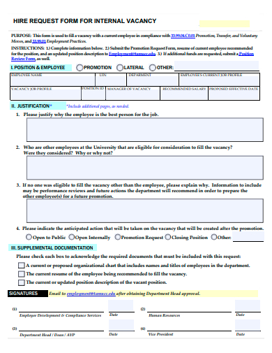 internal vacancy hire request form template