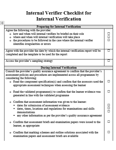 internal verification checklist template