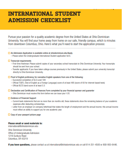 international student admission checklist template