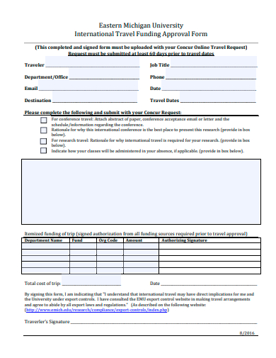 international travel funding approval form template