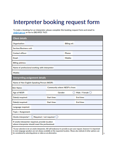 interpreter booking request form template