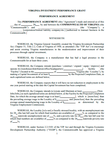 investment performance grant agreement template