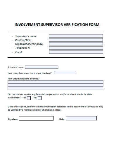 involvement supervisor verification form template