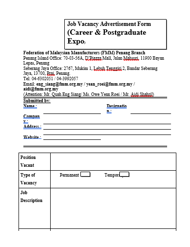 job vacancy advertisement form template
