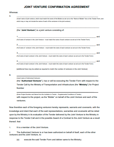 joint venture confirmation agreement template