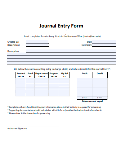 journal entry form template