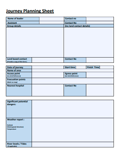 journey planning sheet template