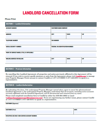 landlord cancellation form template