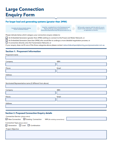 large connection enquiry form template