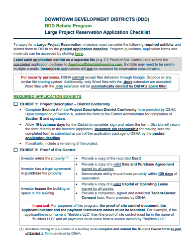 large project reservation application checklist template