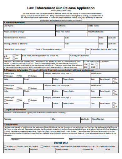 law enforcement gun release application template