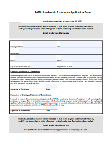 leadership experience application form template