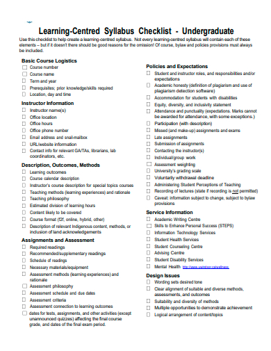 learning centred syllabus checklist template