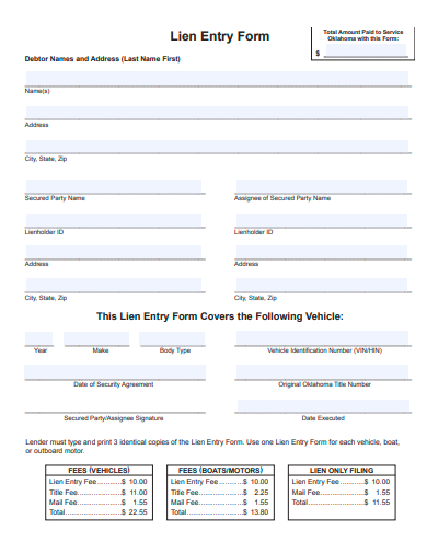 lien entry form template