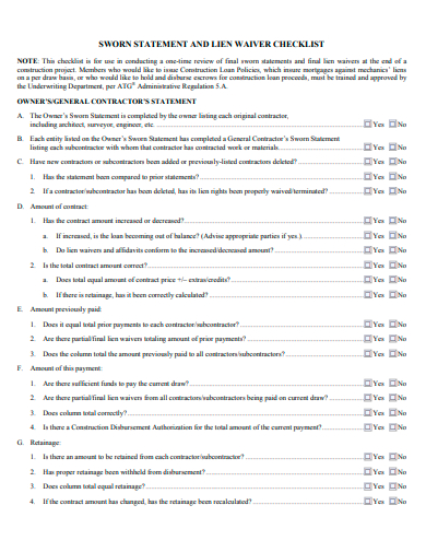 lien waiver checklist template