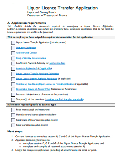 liquor licence transfer application template