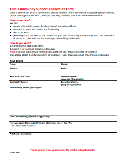 local community support application form template