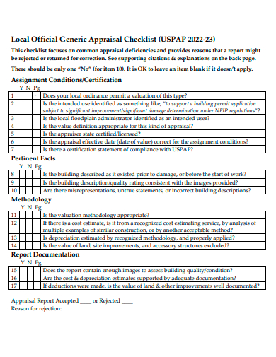 local official generic appraisal checklist template