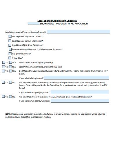 local sponsor application checklist template