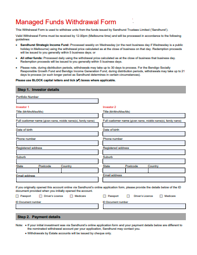 managed funds withdrawal form template