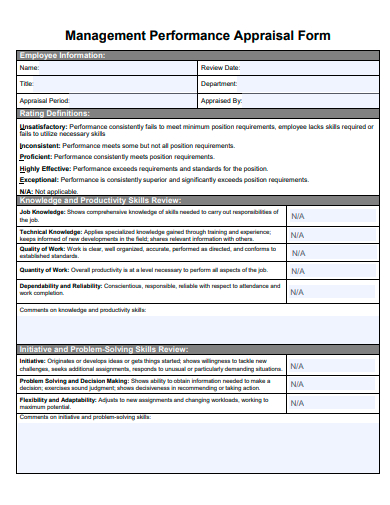 management performance appraisal form template