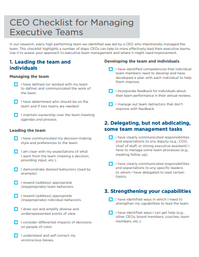 managing executive teams checklist template