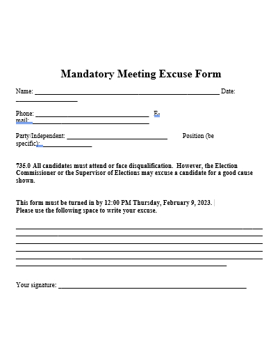 mandatory meeting excuse form template