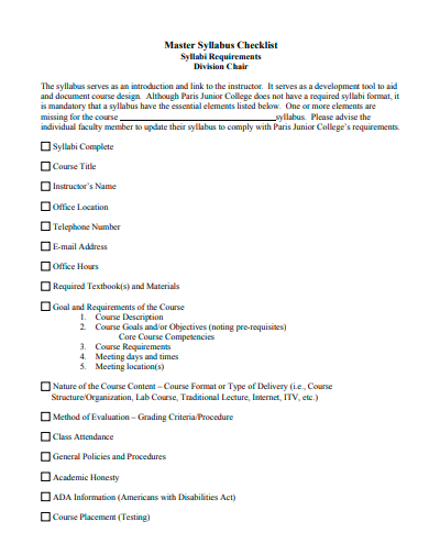 master syllabus checklist template