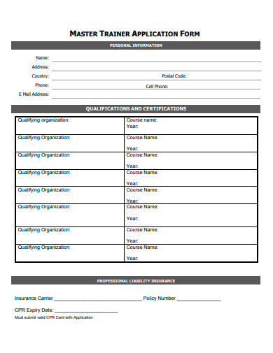 master trainer application form template