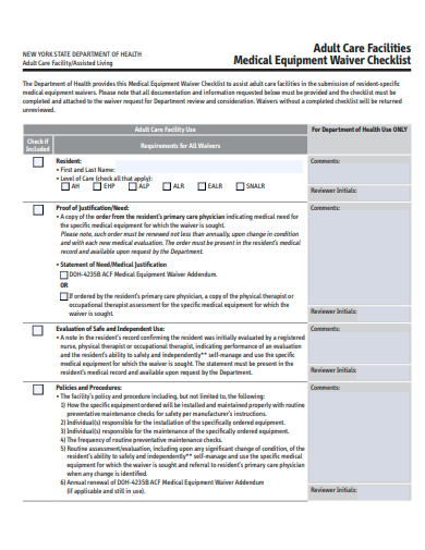medical equipment waiver checklist template