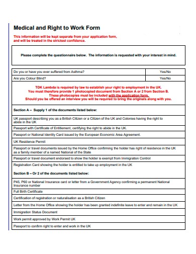 medical and right to work form template