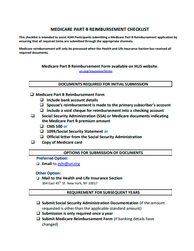 medicare reimbursement checklist template