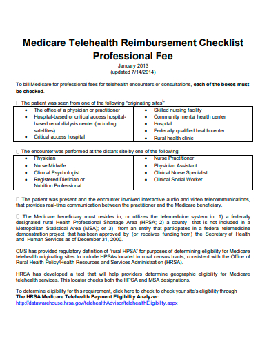 medicare telehealth reimbursement checklist template