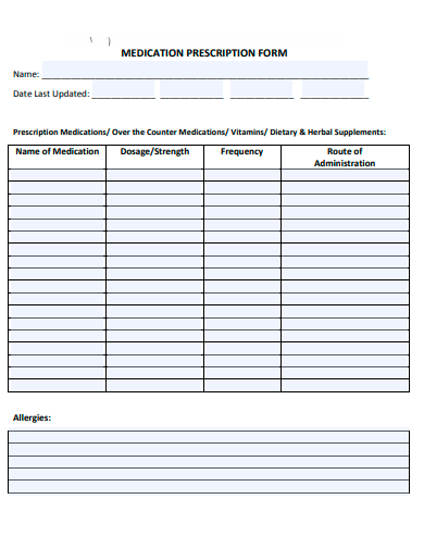 medication prescription form template