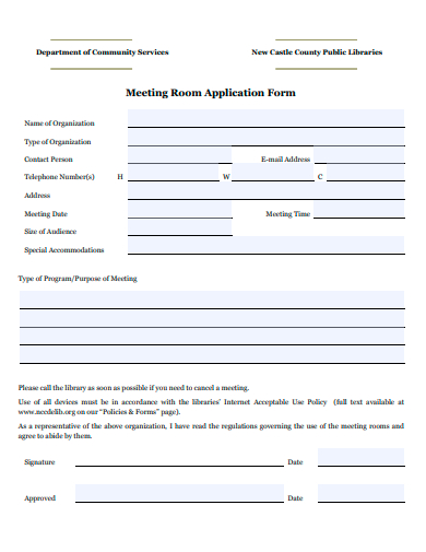 meeting room application form template