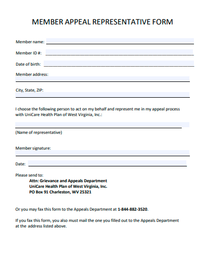 member appeal representative form template
