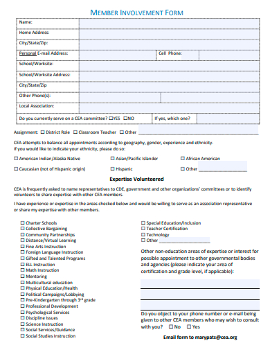 member involvement form template